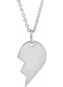 14K White Gold 17x10 mm Left Broken Heart Pendant