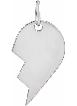 14K White Gold 17x10 mm Left Broken Heart Pendant