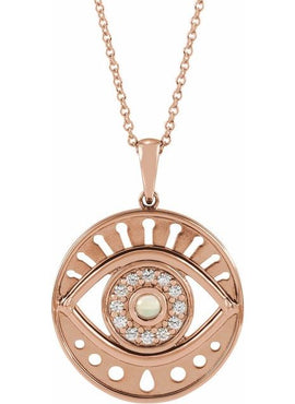 14K Rose Gold Natural Ethiopian Opal & 1/6 CTW Natural Diamond Evil Eye Pendant