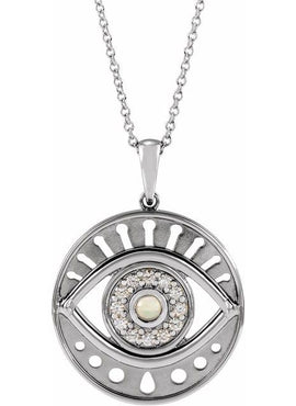 14K Rose Gold Natural Ethiopian Opal & 1/6 CTW Natural Diamond Evil Eye Pendant