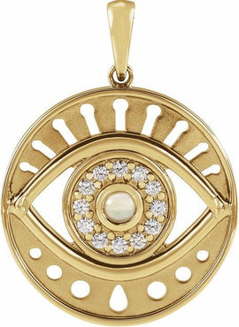 14K Rose Gold Natural Ethiopian Opal & 1/6 CTW Natural Diamond Evil Eye Pendant