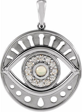 14K Rose Gold Natural Ethiopian Opal & 1/6 CTW Natural Diamond Evil Eye Pendant