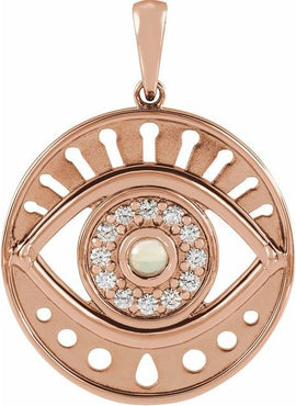 14K Rose Gold Natural Ethiopian Opal & 1/6 CTW Natural Diamond Evil Eye Pendant