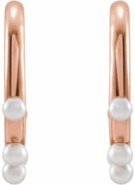 14K Yellow Gold Cultured Seed Pearl Hoop Earrings