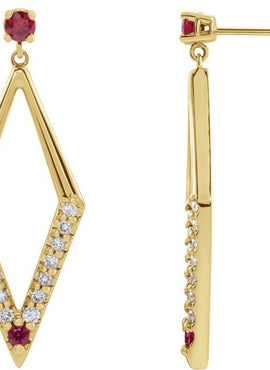 14K White Gold Natural Blue Sapphire & 3/8 CTW Natural Diamond Geometric Earrings