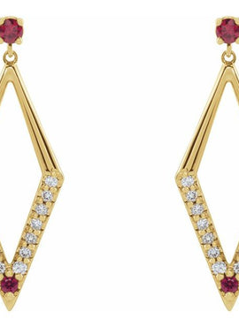14K White Gold Natural Blue Sapphire & 3/8 CTW Natural Diamond Geometric Earrings