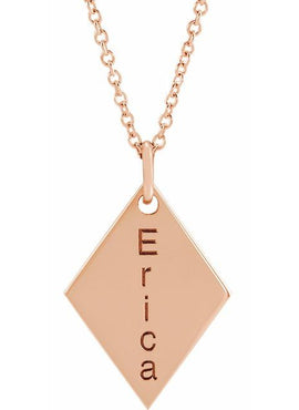 14K Rose Gold 19.84x12.95 mm Engravable Diamond-Shaped Pendant