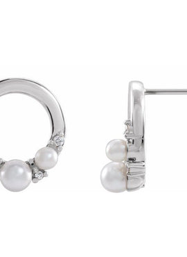 14K Rose Gold Cultured White Seed Pearl & .06 CTW Natural Diamond Circle Earrings