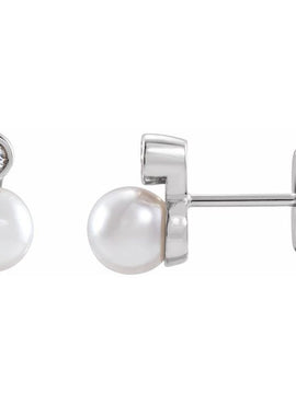 14K Rose Gold Cultured White Akoya Pearl & .06 CTW Natural Diamond Earrings