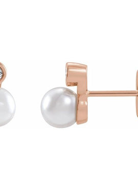 14K Rose Gold Cultured White Akoya Pearl & .06 CTW Natural Diamond Earrings