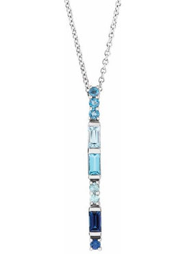 14K Rose Gold Natural Blue Multi-Gemstone Bar Pendant
