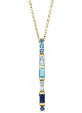 14K Rose Gold Natural Blue Multi-Gemstone Bar Pendant