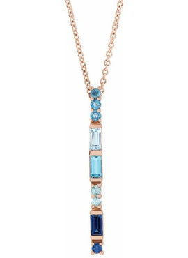 14K Rose Gold Natural Blue Multi-Gemstone Bar Pendant
