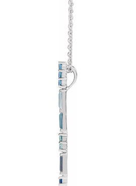 14K Rose Gold Natural Blue Multi-Gemstone Bar Pendant