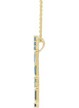 14K Rose Gold Natural Blue Multi-Gemstone Bar Pendant