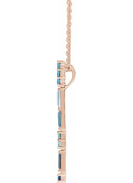14K Rose Gold Natural Blue Multi-Gemstone Bar Pendant