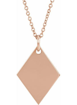 14K Rose Gold 19.84x12.95 mm Engravable Diamond-Shaped Pendant