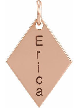 14K Rose Gold 19.84x12.95 mm Engravable Diamond-Shaped Pendant