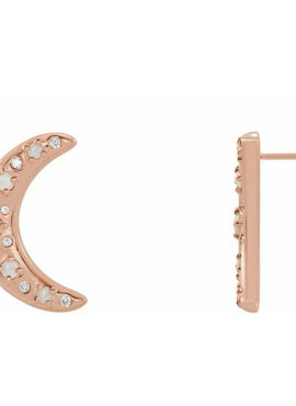 14K White Gold Natural White Opal & 1/8 CTW Natural Diamond Crescent Moon Earrings