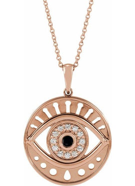 14K Rose Gold Natural Ethiopian Opal & 1/6 CTW Natural Diamond Evil Eye Pendant