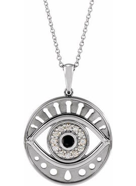 14K Rose Gold Natural Ethiopian Opal & 1/6 CTW Natural Diamond Evil Eye Pendant
