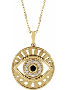 14K Rose Gold Natural Ethiopian Opal & 1/6 CTW Natural Diamond Evil Eye Pendant