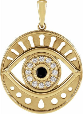 14K Rose Gold Natural Ethiopian Opal & 1/6 CTW Natural Diamond Evil Eye Pendant