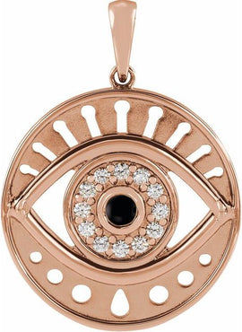 14K Rose Gold Natural Ethiopian Opal & 1/6 CTW Natural Diamond Evil Eye Pendant