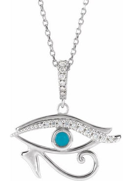 14K White Gold Natural Turquoise & .08 CTW Natural Diamond Eye of Horus Pendant