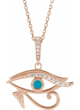 14K White Gold Natural Turquoise & .08 CTW Natural Diamond Eye of Horus Pendant