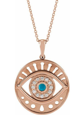 14K Rose Gold Natural Ethiopian Opal & 1/6 CTW Natural Diamond Evil Eye Pendant