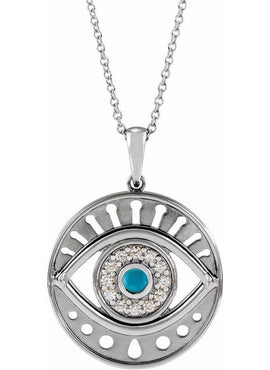 14K Rose Gold Natural Ethiopian Opal & 1/6 CTW Natural Diamond Evil Eye Pendant