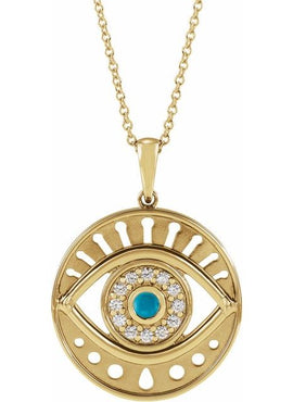 14K Rose Gold Natural Ethiopian Opal & 1/6 CTW Natural Diamond Evil Eye Pendant