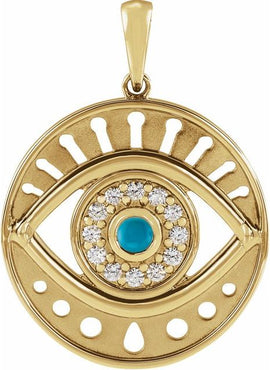 14K Rose Gold Natural Ethiopian Opal & 1/6 CTW Natural Diamond Evil Eye Pendant