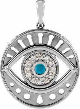 14K Rose Gold Natural Ethiopian Opal & 1/6 CTW Natural Diamond Evil Eye Pendant