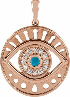 14K Rose Gold Natural Ethiopian Opal & 1/6 CTW Natural Diamond Evil Eye Pendant