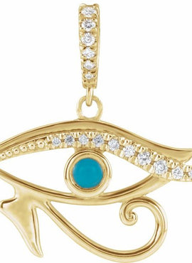 14K White Gold Natural Turquoise & .08 CTW Natural Diamond Eye of Horus Pendant