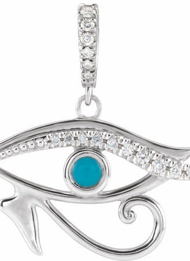 14K White Gold Natural Turquoise & .08 CTW Natural Diamond Eye of Horus Pendant