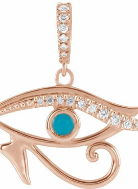 14K White Gold Natural Turquoise & .08 CTW Natural Diamond Eye of Horus Pendant