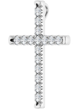14K White Gold 1/2 CTW Natural Diamond French-Set Cross Pendant