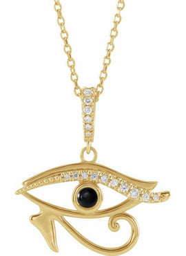 14K White Gold Natural Turquoise & .08 CTW Natural Diamond Eye of Horus Pendant
