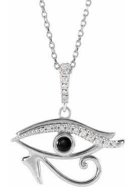 14K White Gold Natural Turquoise & .08 CTW Natural Diamond Eye of Horus Pendant