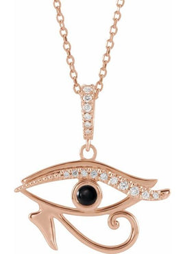 14K White Gold Natural Turquoise & .08 CTW Natural Diamond Eye of Horus Pendant