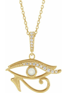 14K White Gold Natural Turquoise & .08 CTW Natural Diamond Eye of Horus Pendant