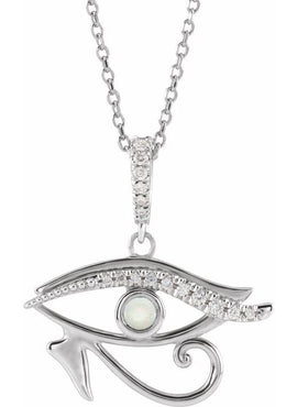 14K White Gold Natural Turquoise & .08 CTW Natural Diamond Eye of Horus Pendant
