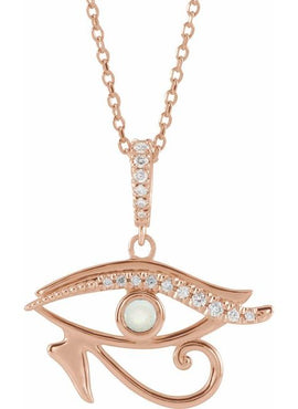 14K White Gold Natural Turquoise & .08 CTW Natural Diamond Eye of Horus Pendant