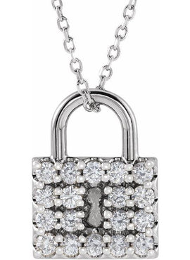 Sterling Silver 1/2 CTW Natural Diamond Lock Pendant