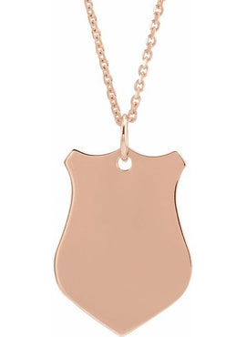14K Rose Gold Engravable Sheild Pendant