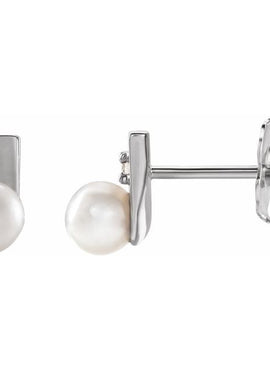 14K Yellow Gold Cultured White Akoya Pearl & .03 CTW Natural Diamond Geometric Earrings