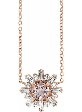 Sterling Silver Natural Pink Morganite & 3/8 CTW Natural Diamond Starburst 18